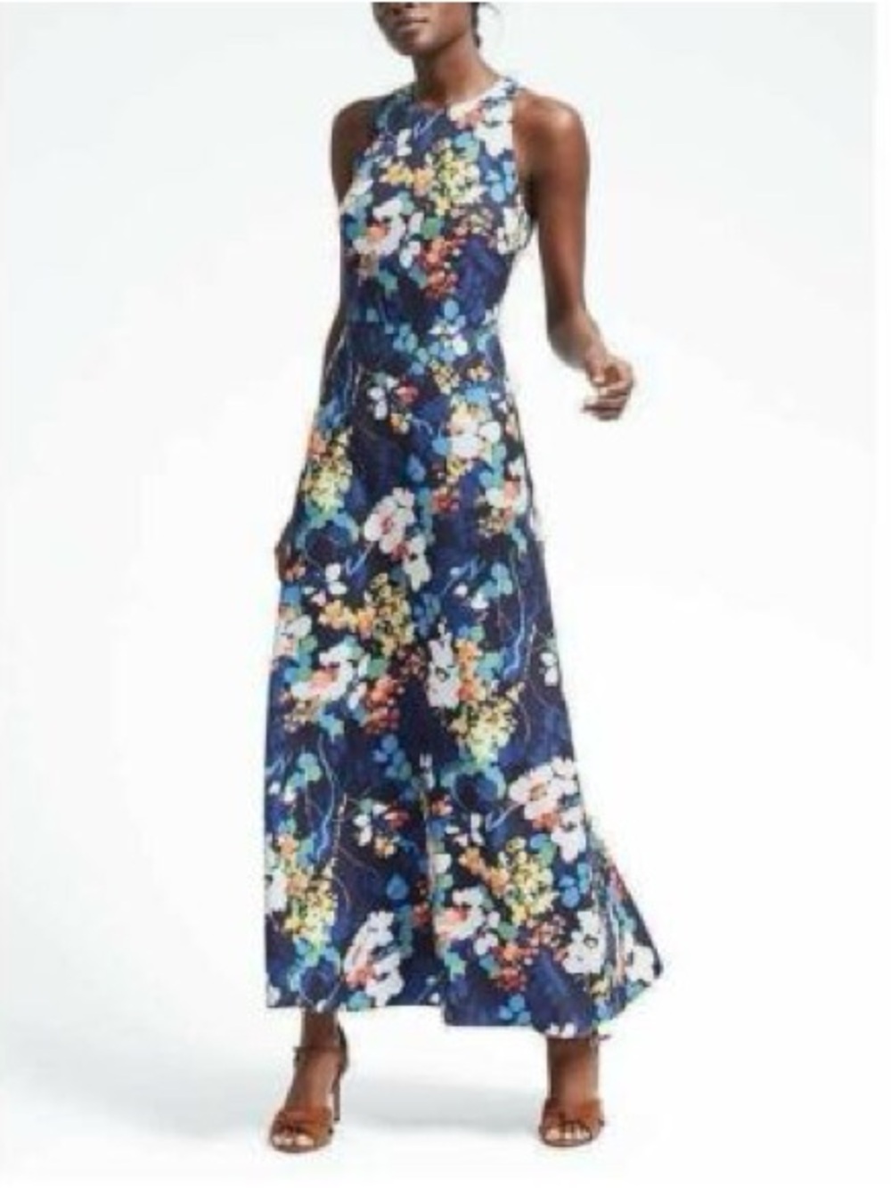 Banana Republic Floral Navy Maxi Dress Sleeveless A-Line